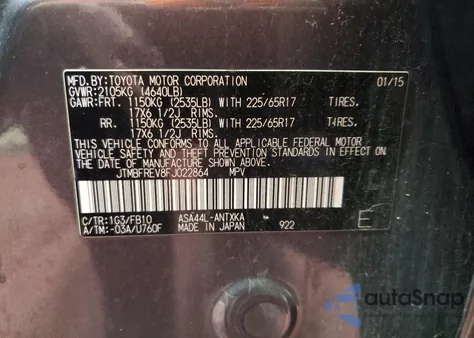 2015 Toyota Rav4 Le z USA, uszkodzony, nr VIN JTMBFREV8FJ022864